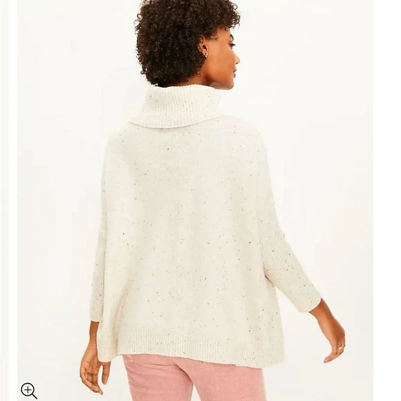 LOFT White Flecked Pocket Poncho Sweater - Picture 8 of 10
